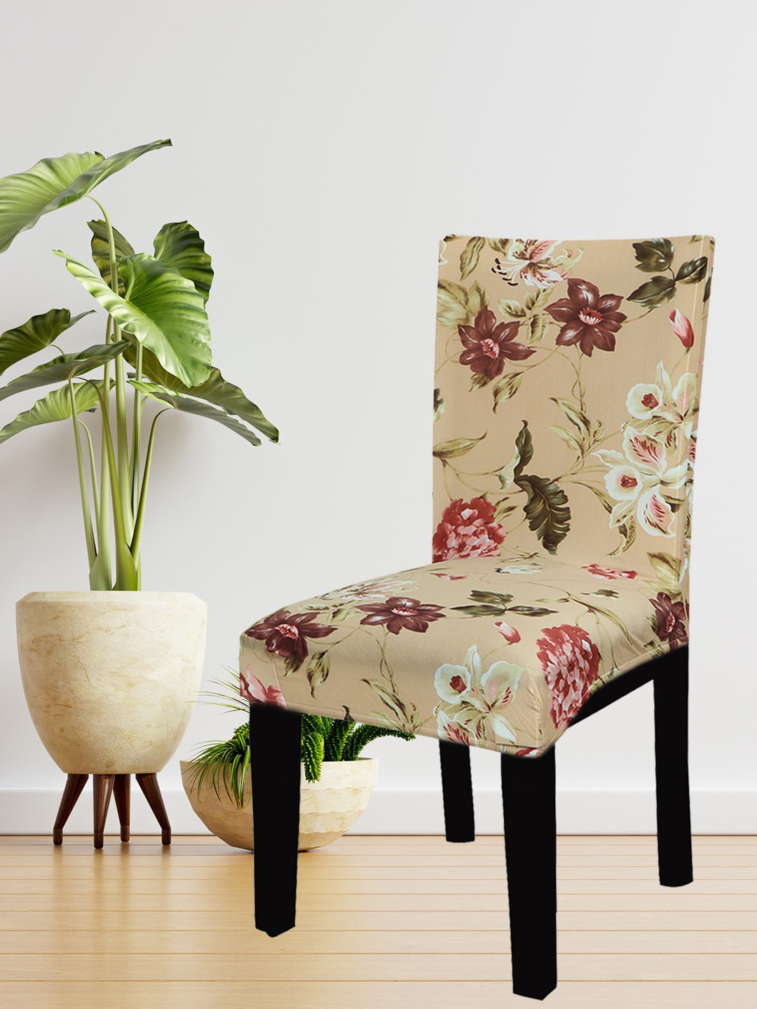 HOUSE OF QUIRK Set Of 6 Beige & Pink Printed Chair Covers