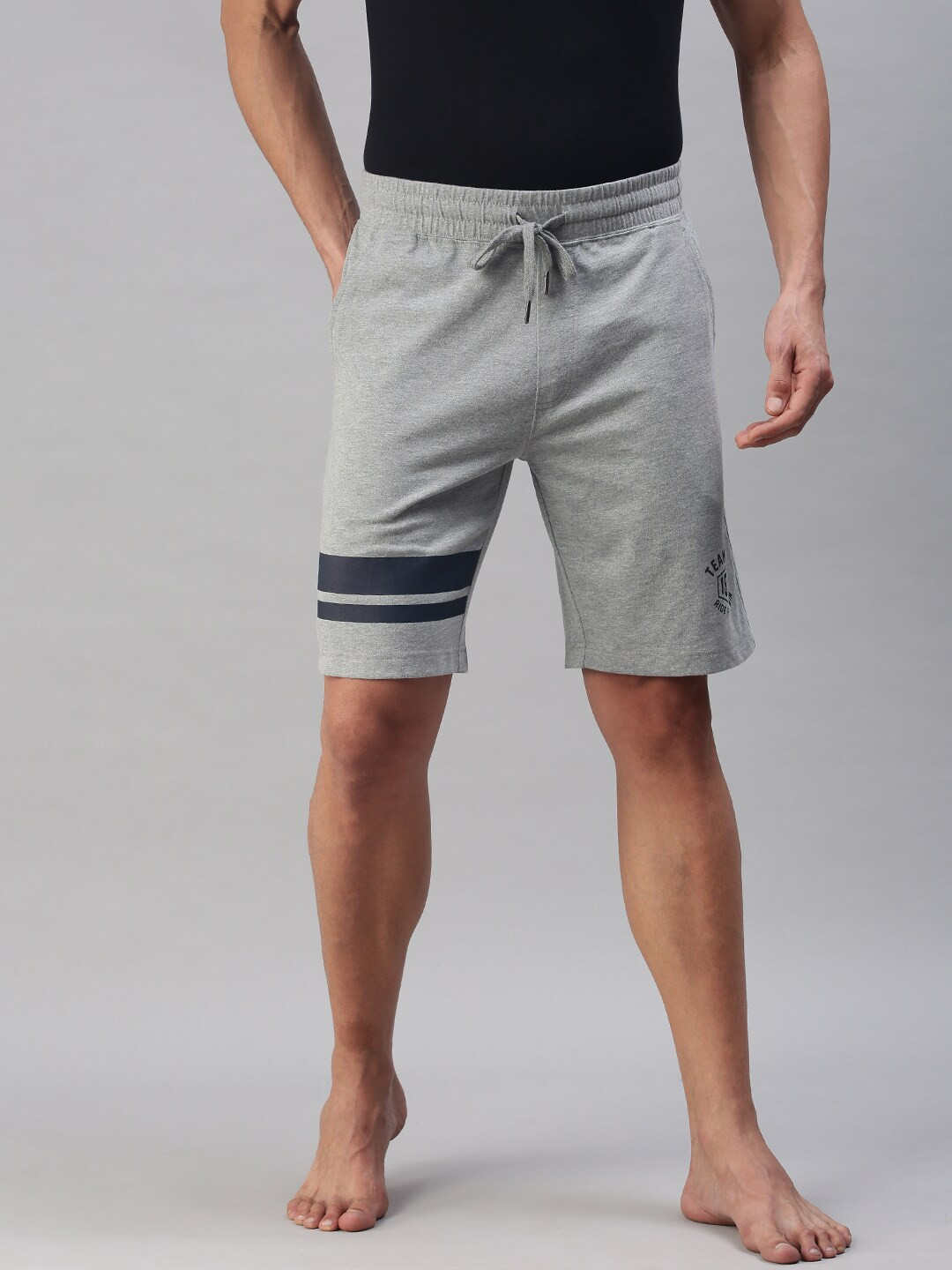 U S Polo Assn Men Grey Melange & Black Lounge Shorts