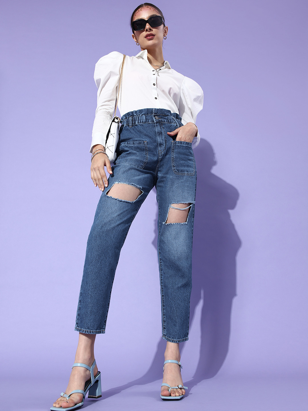 HERE&NOW Women Attractive Blue Regular Fit Cropped Jeans