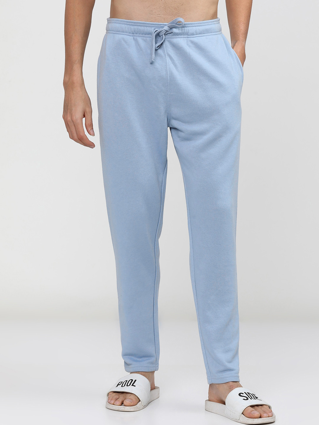 HIGHLANDER Men Blue Solid Chambray Casual Track Pant