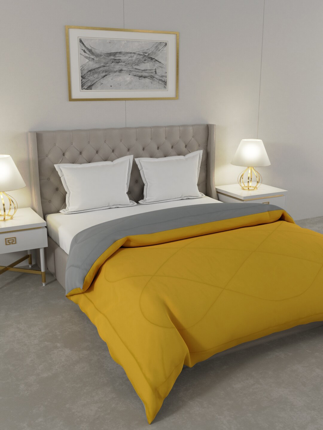 JAIPUR FABRIC Yellow & Grey Microfiber Heavy Winter 250 GSM Double Bed Comforter