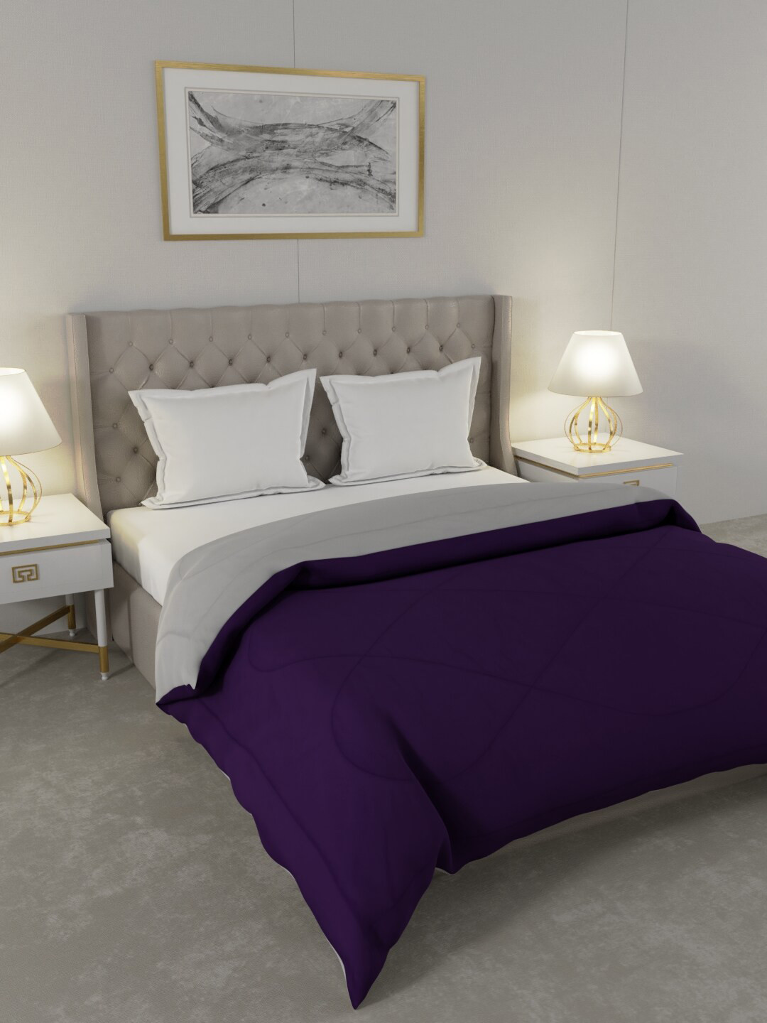 JAIPUR FABRIC Purple & Light Grey Microfiber Heavy Winter 250 GSM Double Bed Comforter