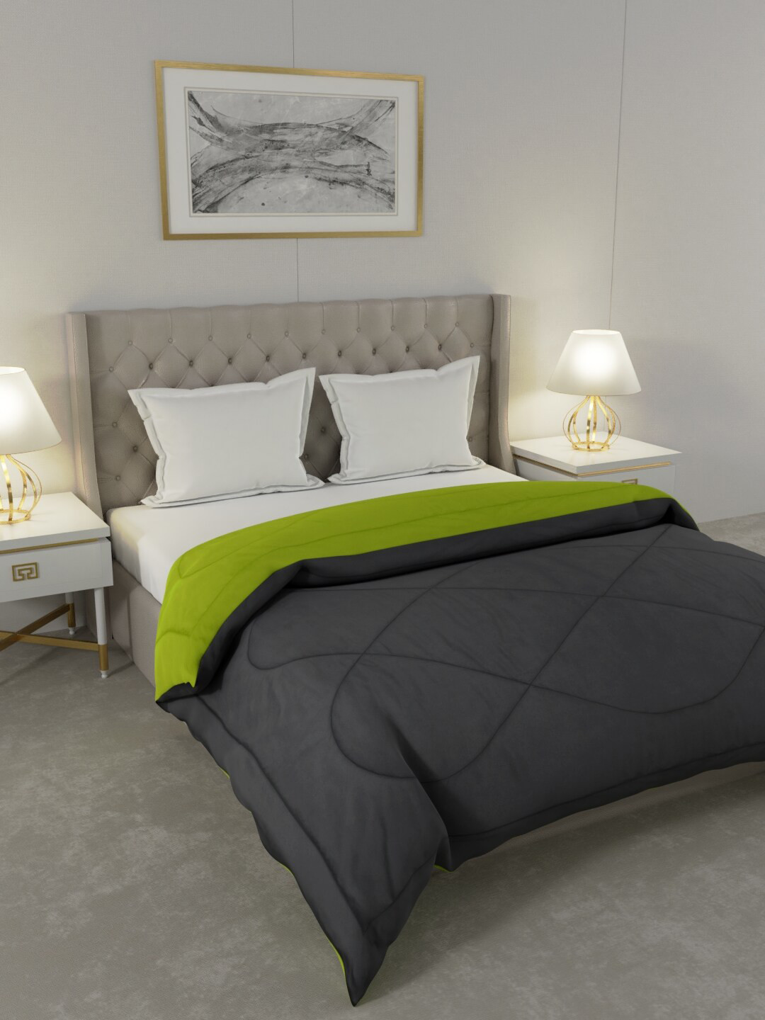 JAIPUR FABRIC Grey & Green Microfiber Heavy Winter 350 GSM Double Bed Comforter