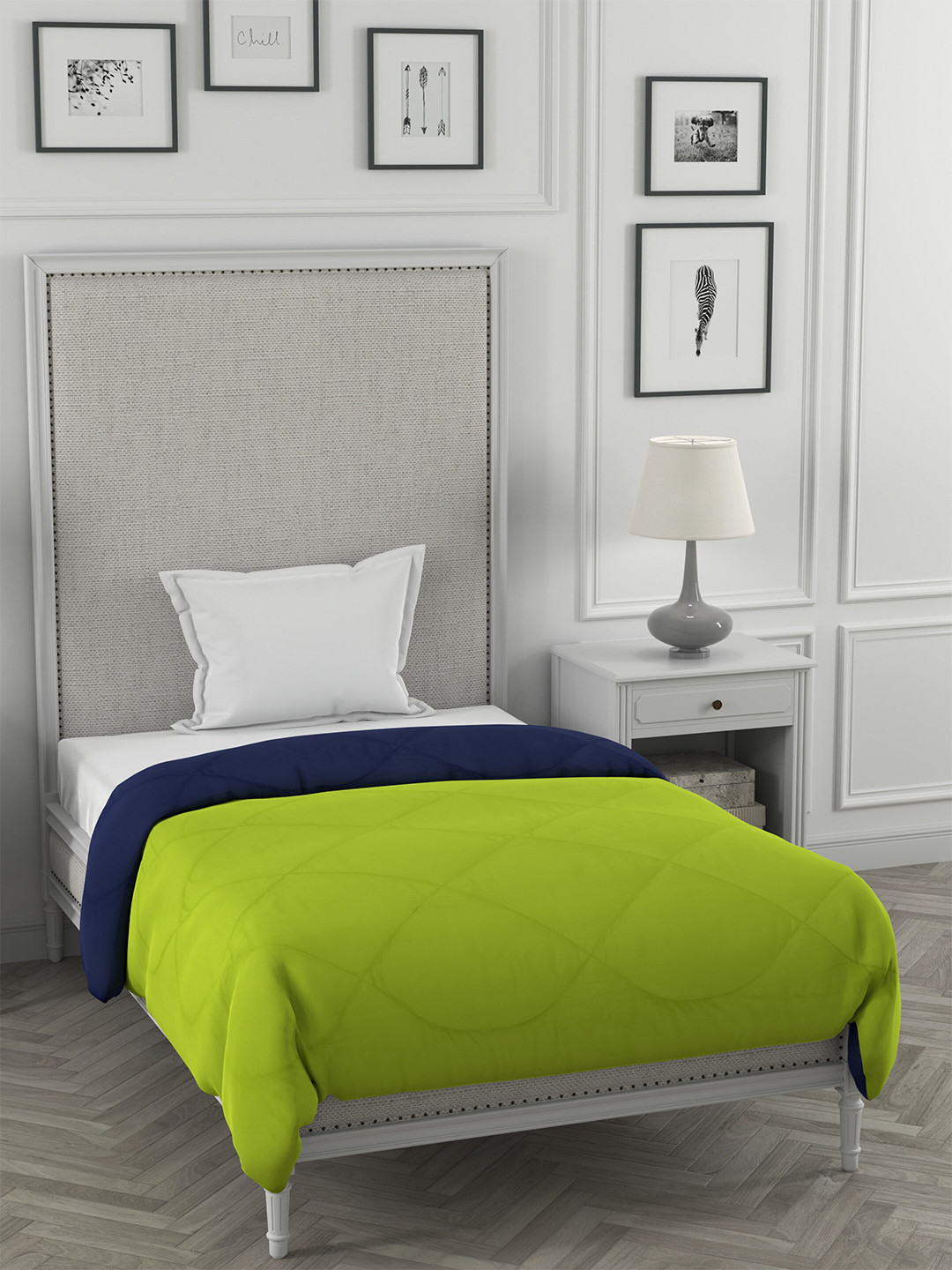 JAIPUR FABRIC Lime Green & Navy Blue Microfiber Heavy Winter 250 GSM Single Bed Comforter