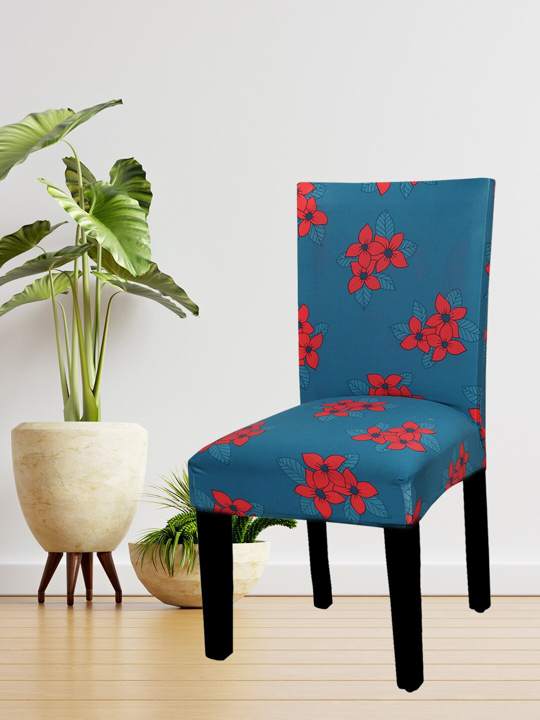 HOUSE OF QUIRK Set Of 4 Blue & Red Printed Chair Cover