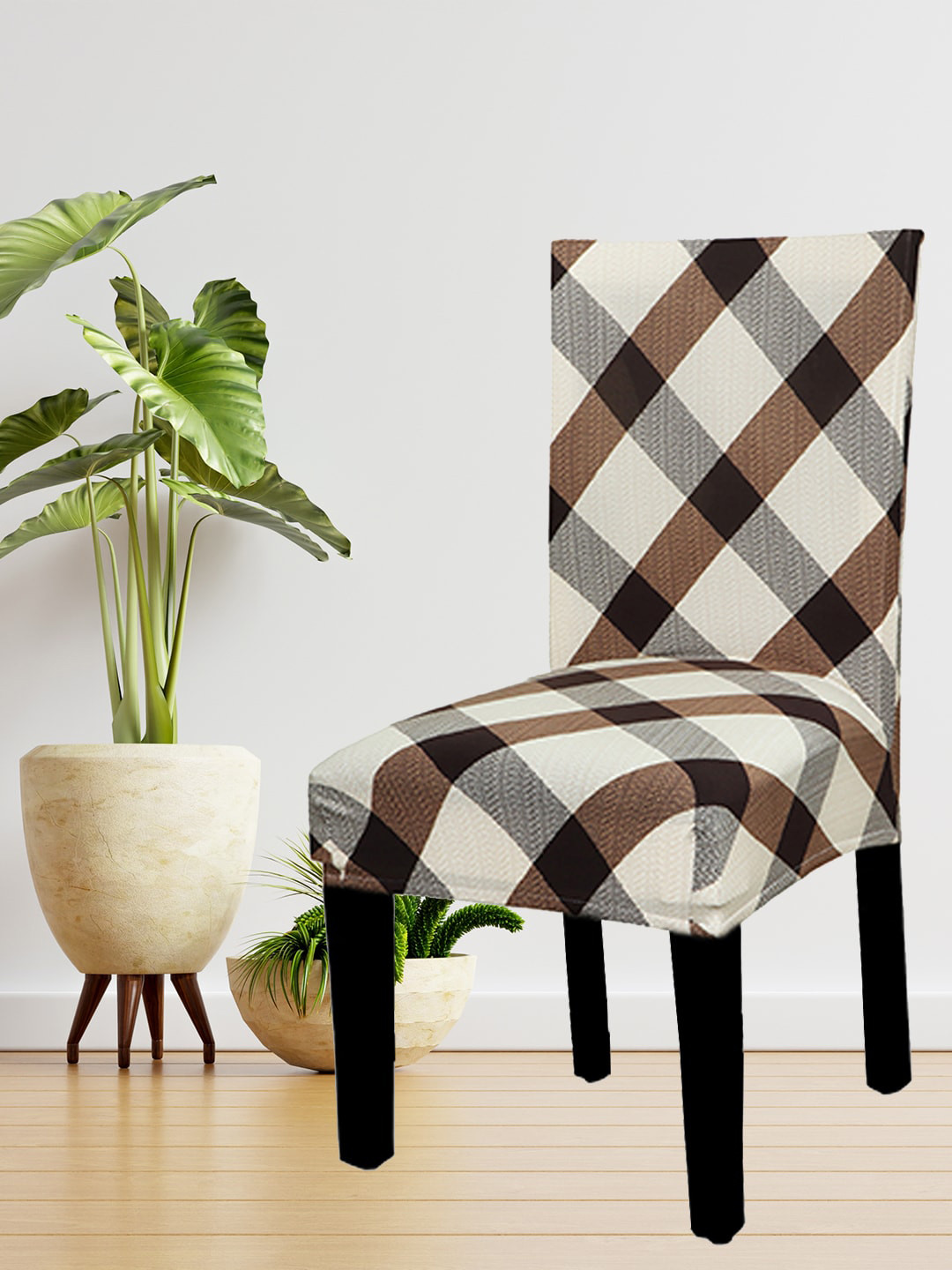 HOUSE OF QUIRK Brown & Black Checked Chair Cover