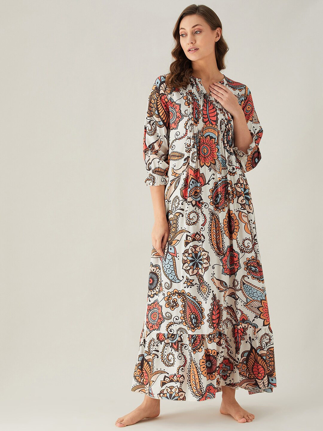 The Kaftan Company White Printed Maxi Nightdress
