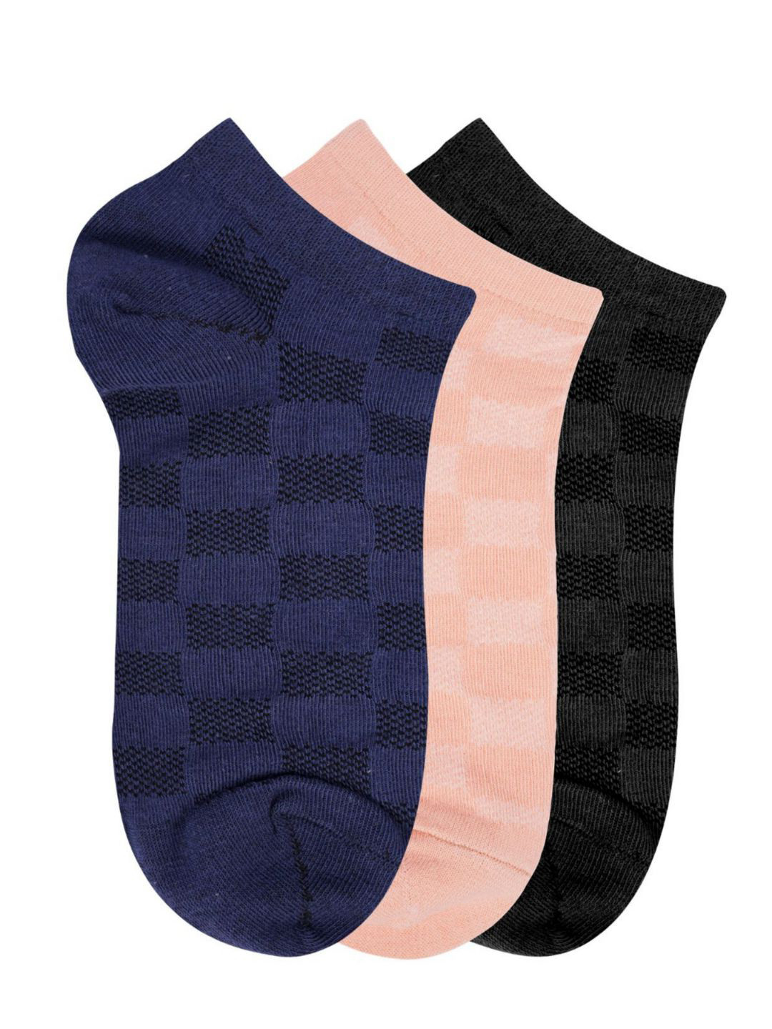 N2S NEXT2SKIN Women Navy Blue & Peach Pack of 3 Ankle Length Socks