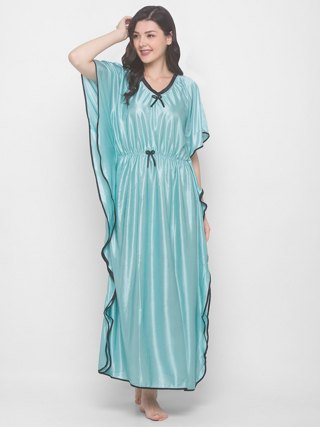 AV2 Green Satin Maxi Kaftan Nightdress