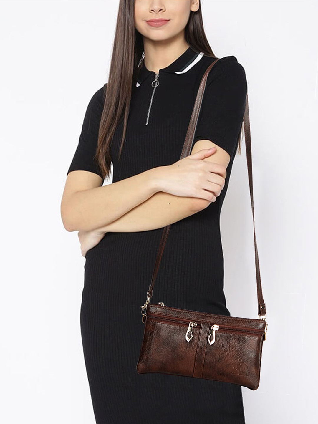 THE CLOWNFISH Tiffany Brown Textured Leather Purse