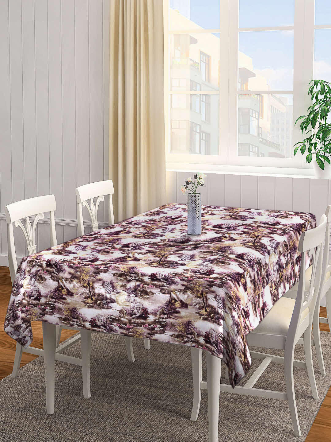Arrabi Brown & Purple Printed Rectangular 6-Seater Table Cover