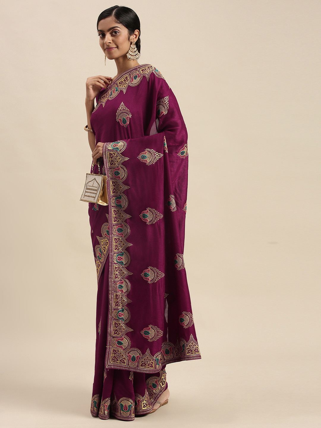 Mitera Purple Paisley Zari Silk Blend Saree