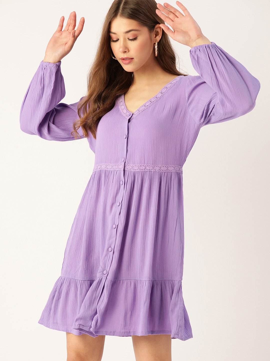 DressBerry Women Lavender Textured Knit A-Line Dress