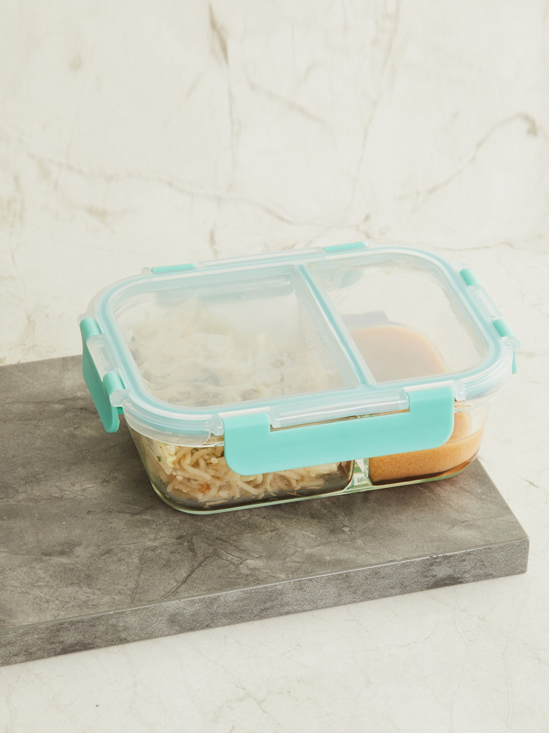 Home Centre Palestine Astero Glass Leak Resistant Lunch Box With Spoon and Fork