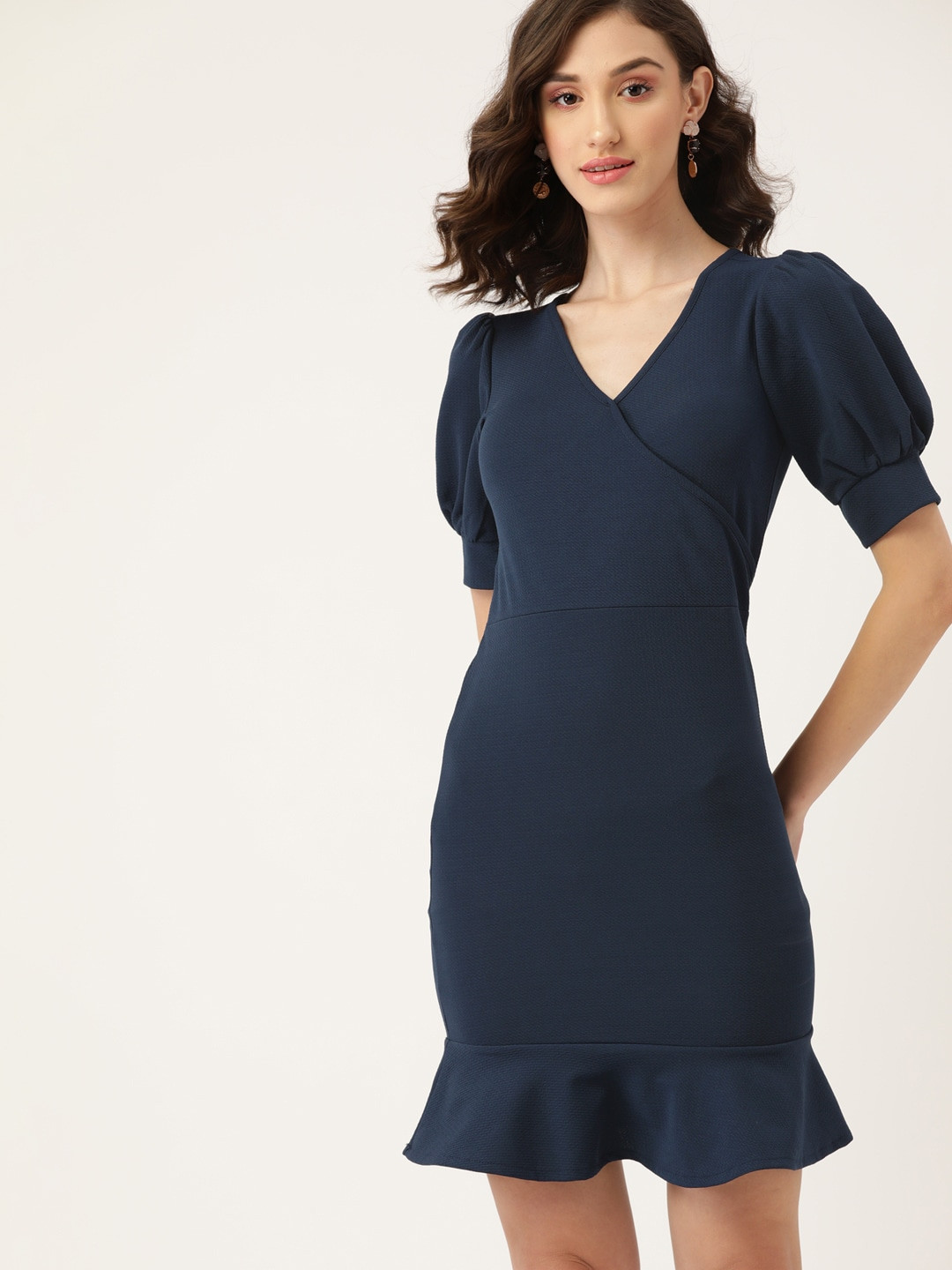 DressBerry Navy Blue Solid Wrap Dress