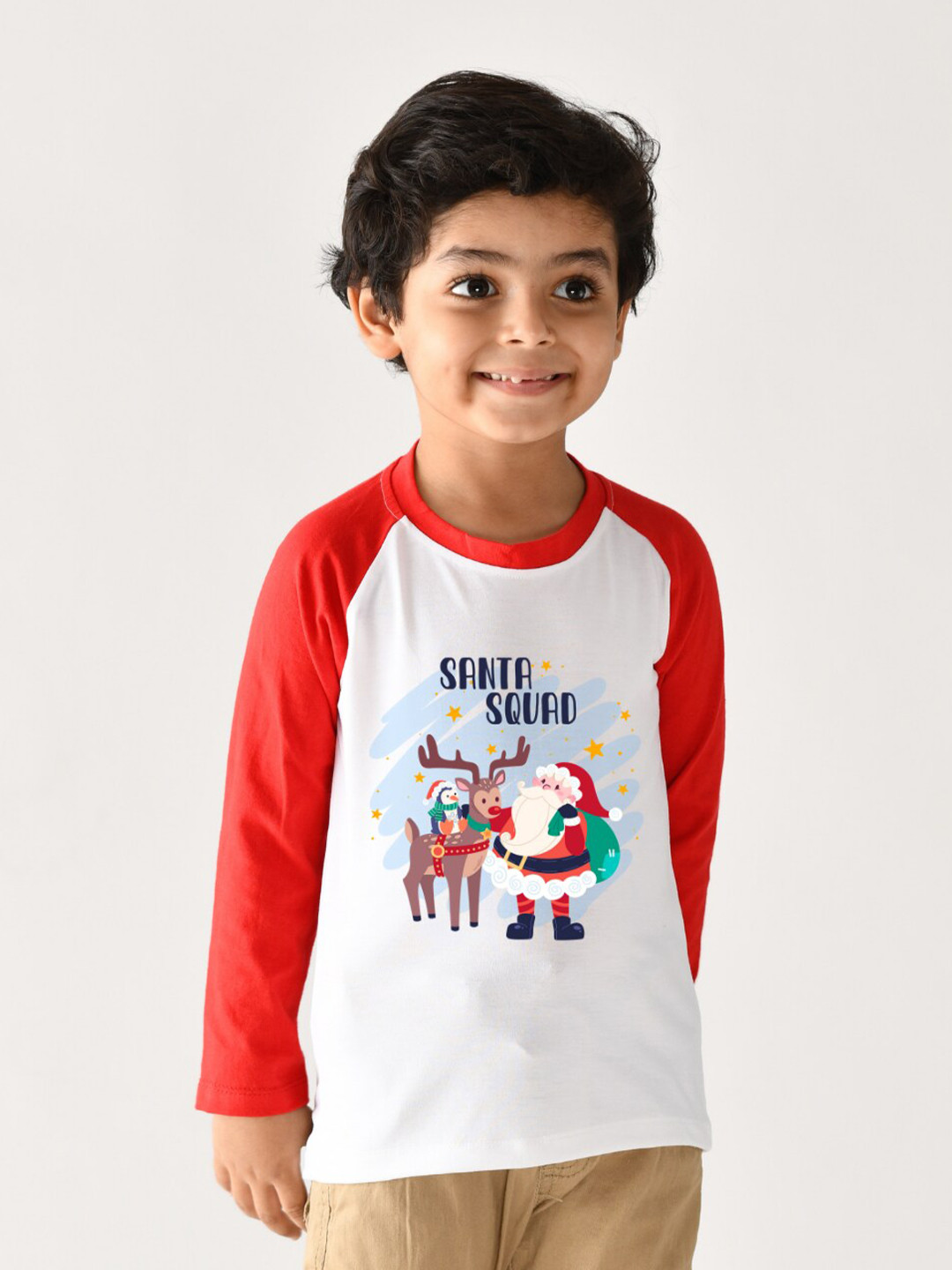 KNITROOT Unisex Kids White Santa Printed T-shirt