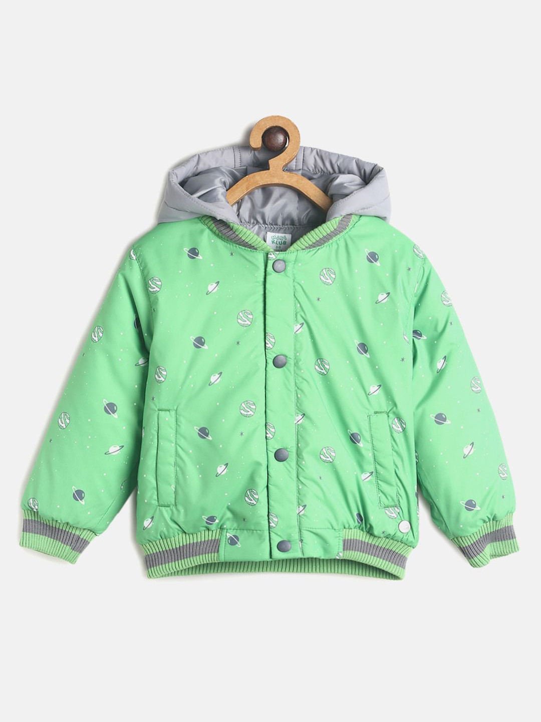MINI KLUB Boys Green & Grey Geometric Lightweight Padded Jacket