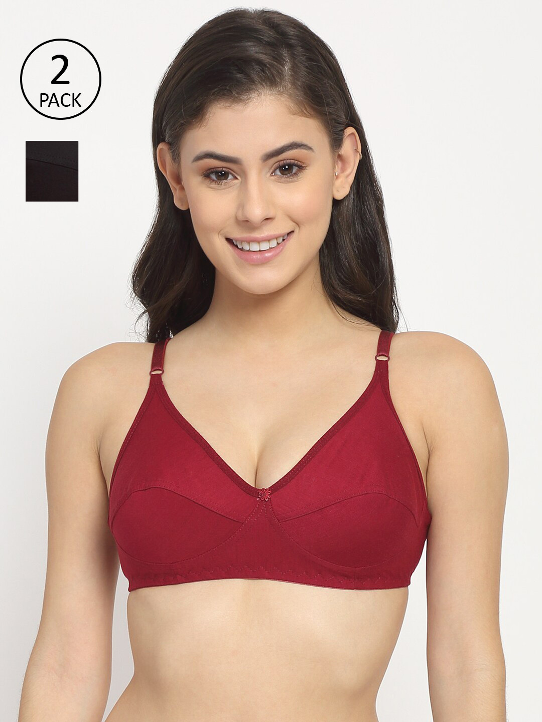 Friskers Pack of 2 Black & Maroon Balconette Bra