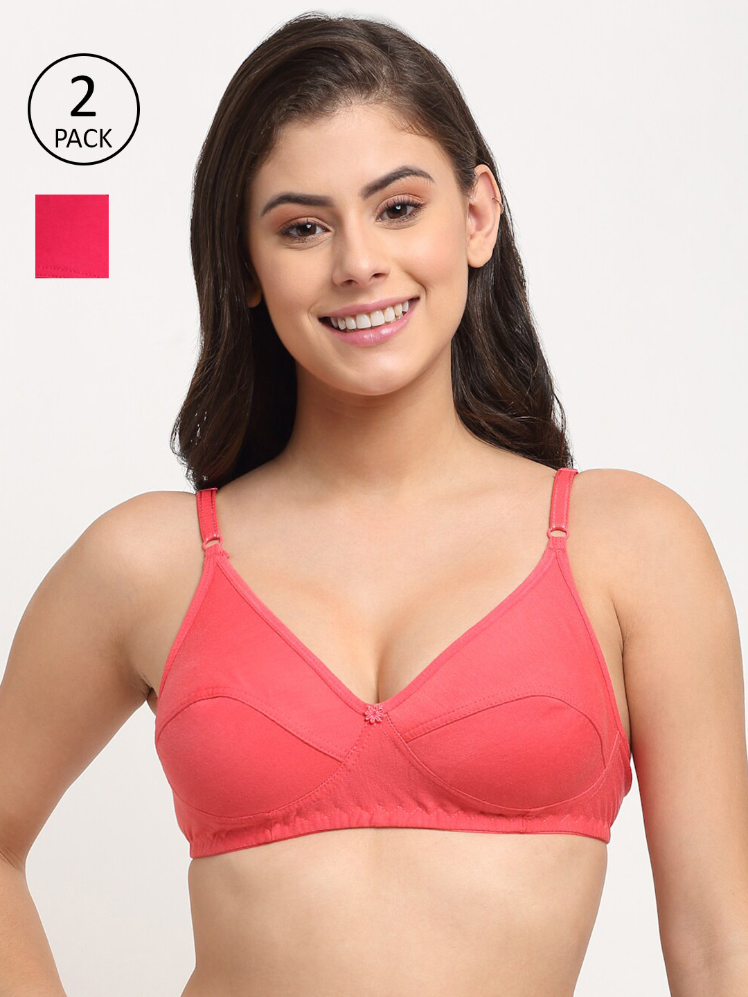 Friskers Pack of 2 Orange & Pink Cotton Balconette Bra 2O-312-15-314-08-30