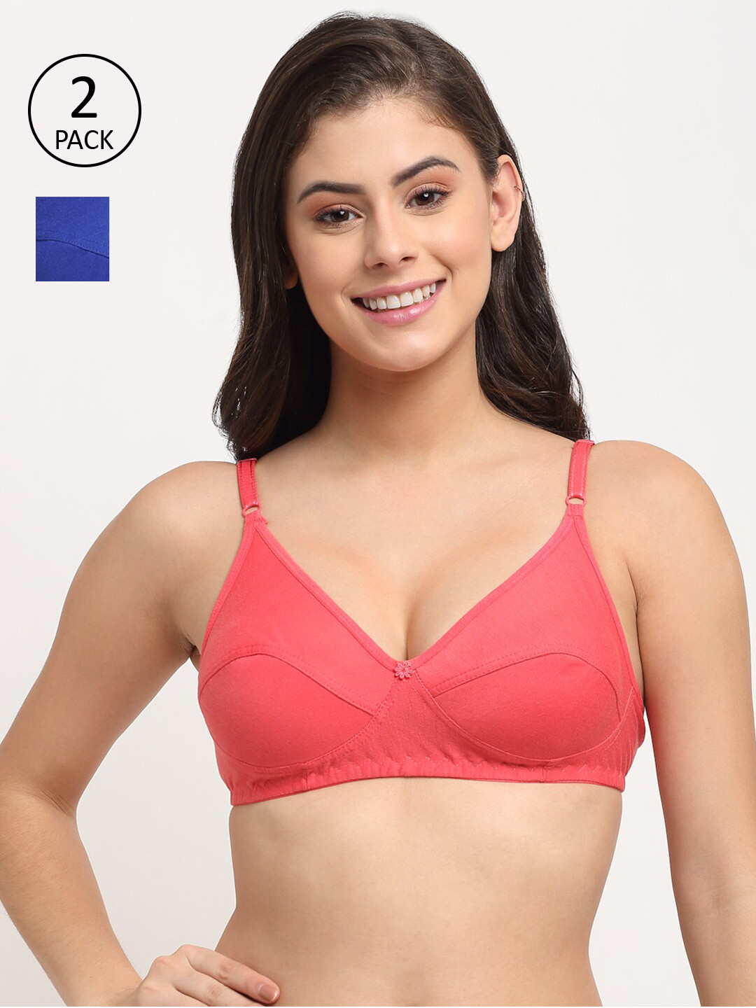 Friskers Pack Of 2 Blue & Peach-Coloured Balconette Bras