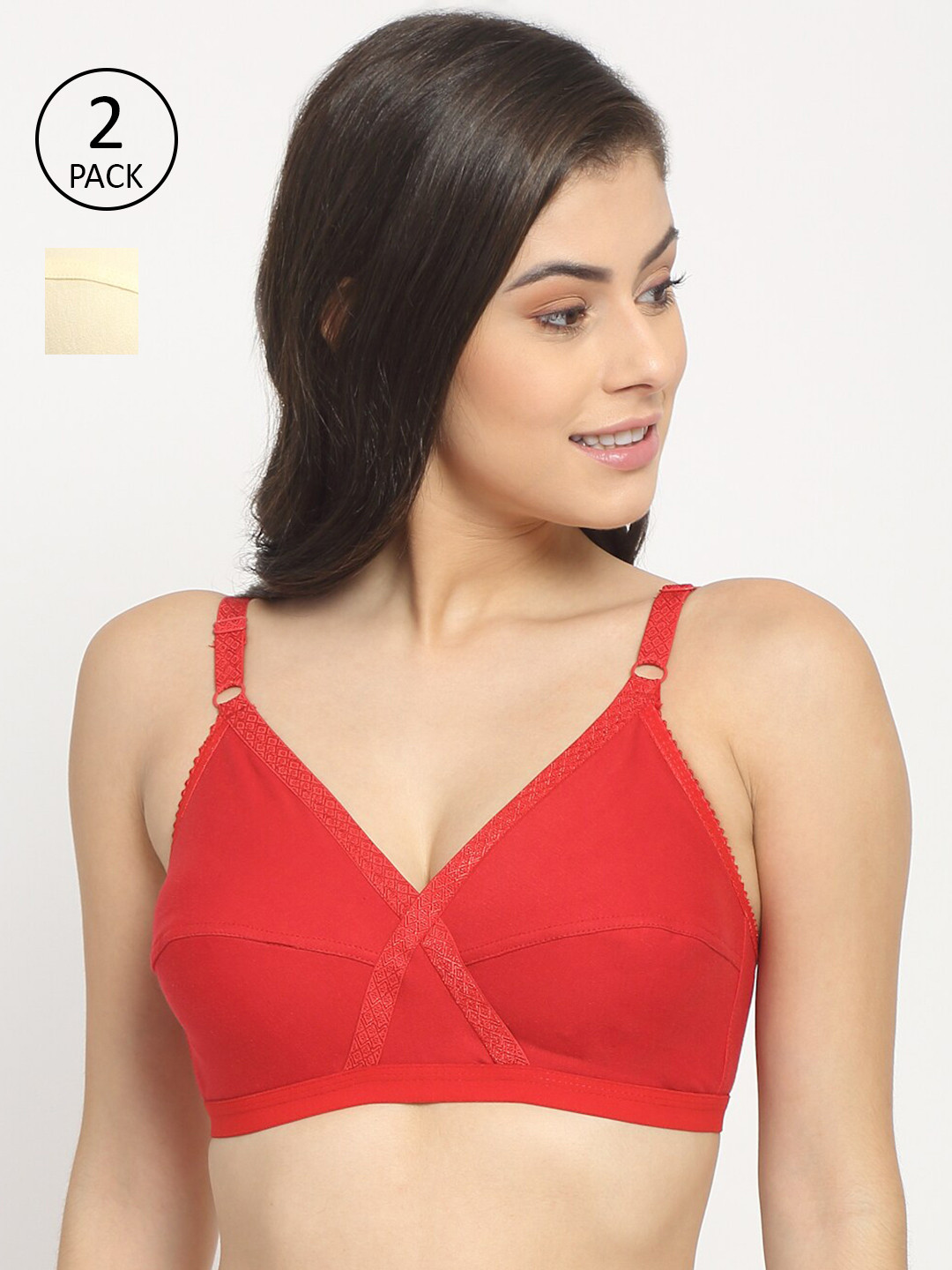 Friskers Red & Beige Push-Up Bra Pack of 2