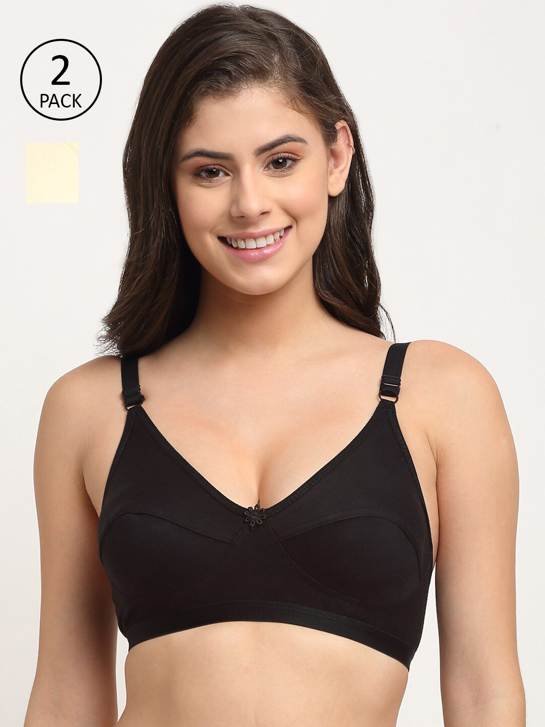 Friskers Pack Of 2 Beige & Black Balconette Bra 2O-312-09-318-01-30