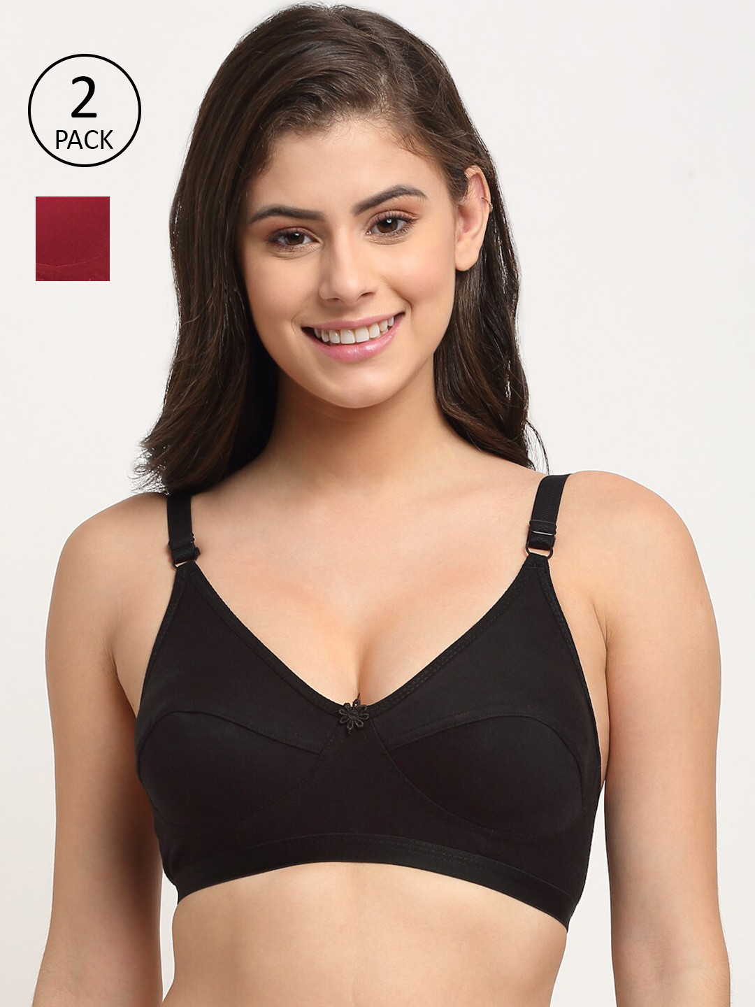 Friskers Maroon & Black Push-Up Bra Pack of 2