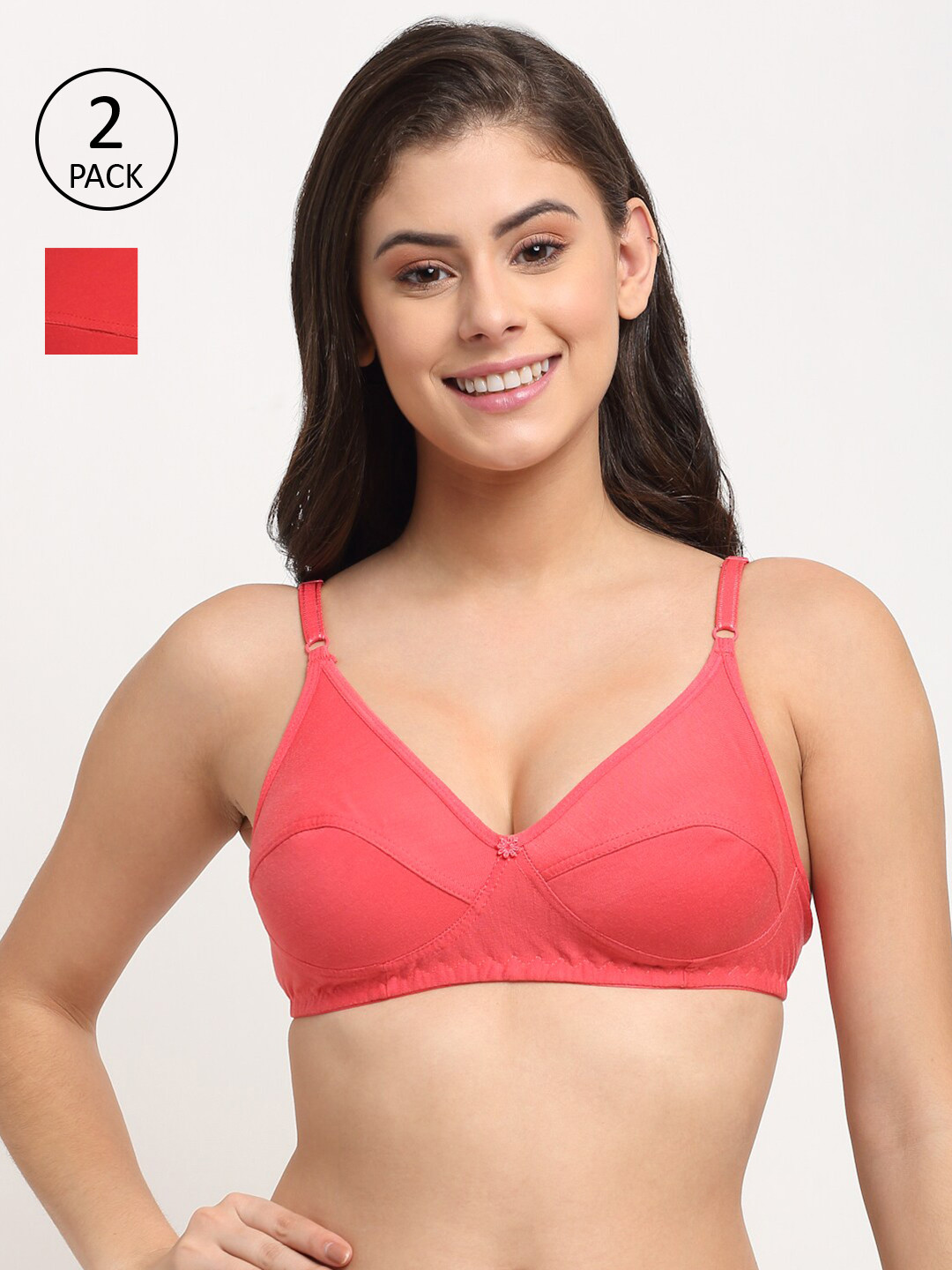 Friskers Pack of 2 Red & Coral Balconette Bra