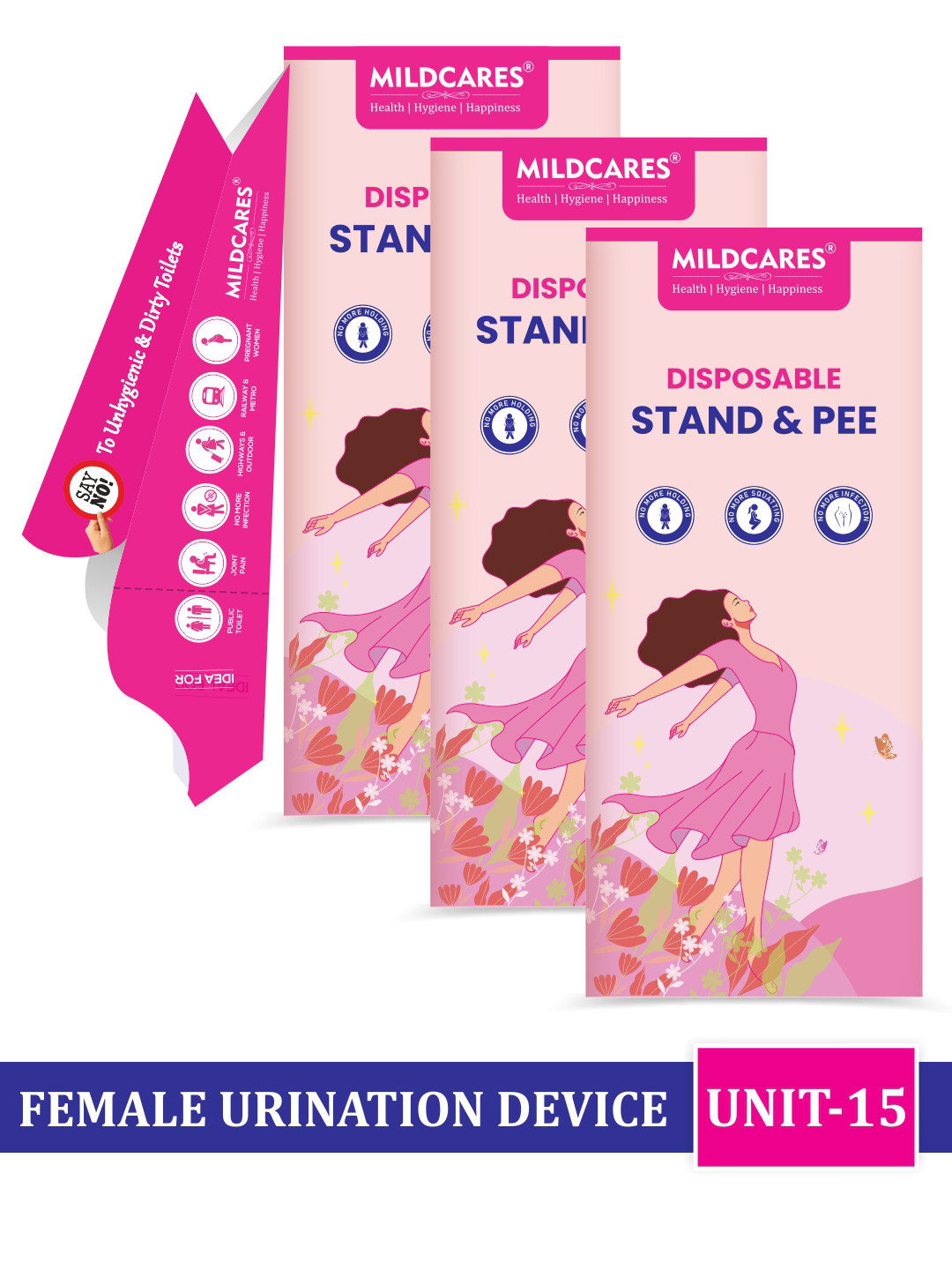 MILDCARES Set of 3 Women Portable & Leak-Proof Disposable Female Urination Device - 30 Pcs