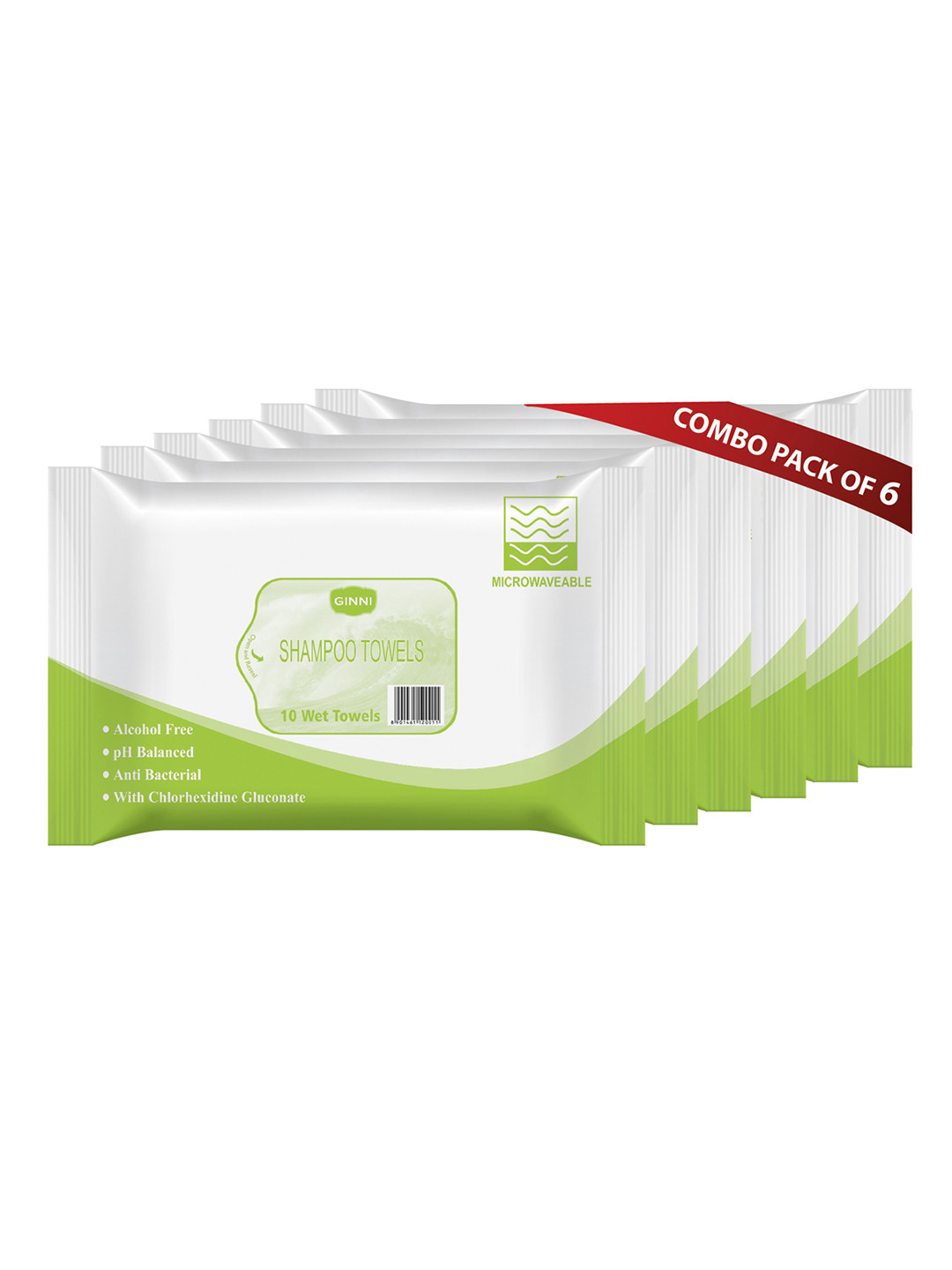 Ginni Set of 6 White 10 Pulls Shampoo Towel Wipes