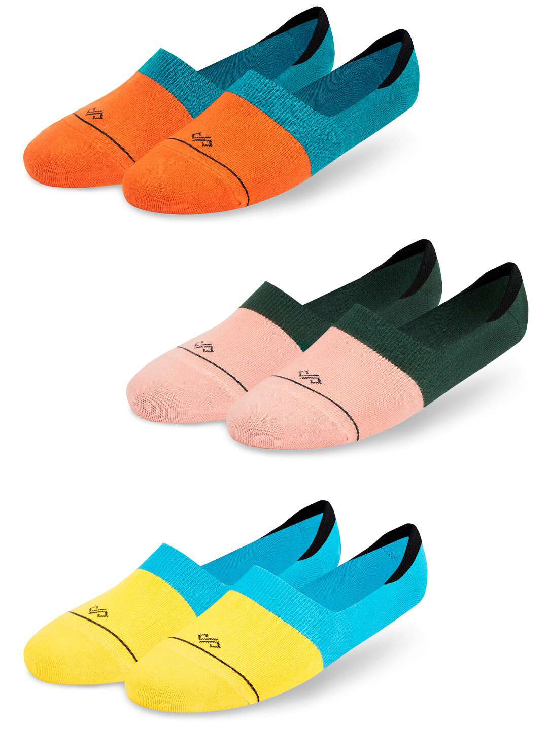 Dynamocks Adults Pack Of 3 Blue & Orange Solid Cotton Shoe-Liners