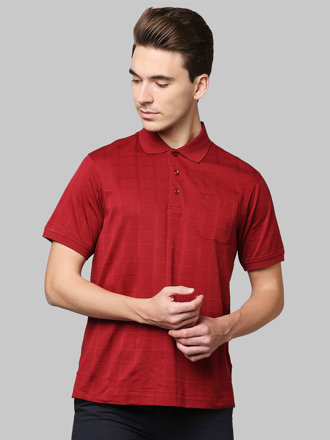 Raymond Men Blue Mandarin Collar Extended Sleeves Pockets T-shirt