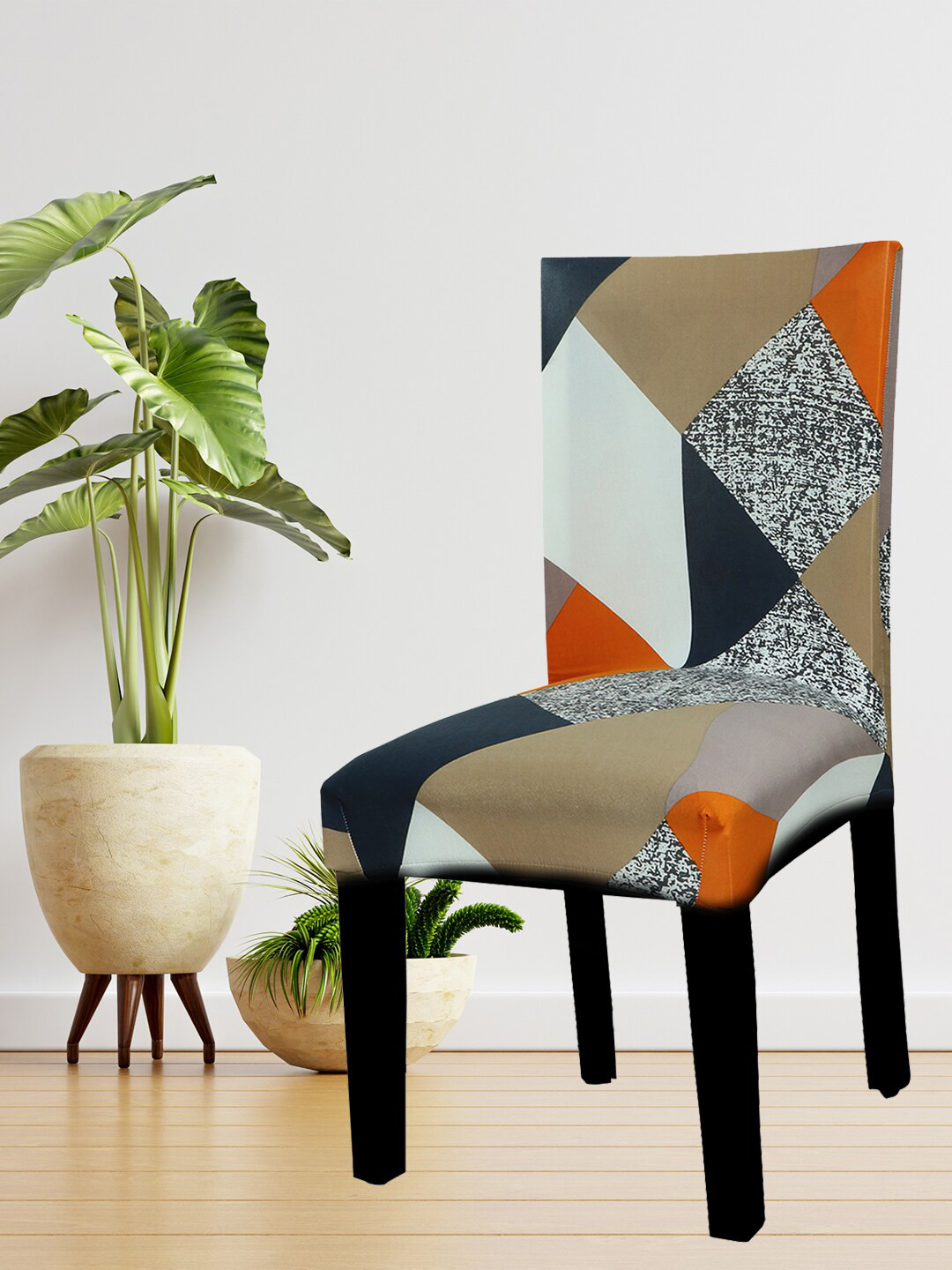 HOUSE OF QUIRK Beige & Black Printed Stretch Chair Covers