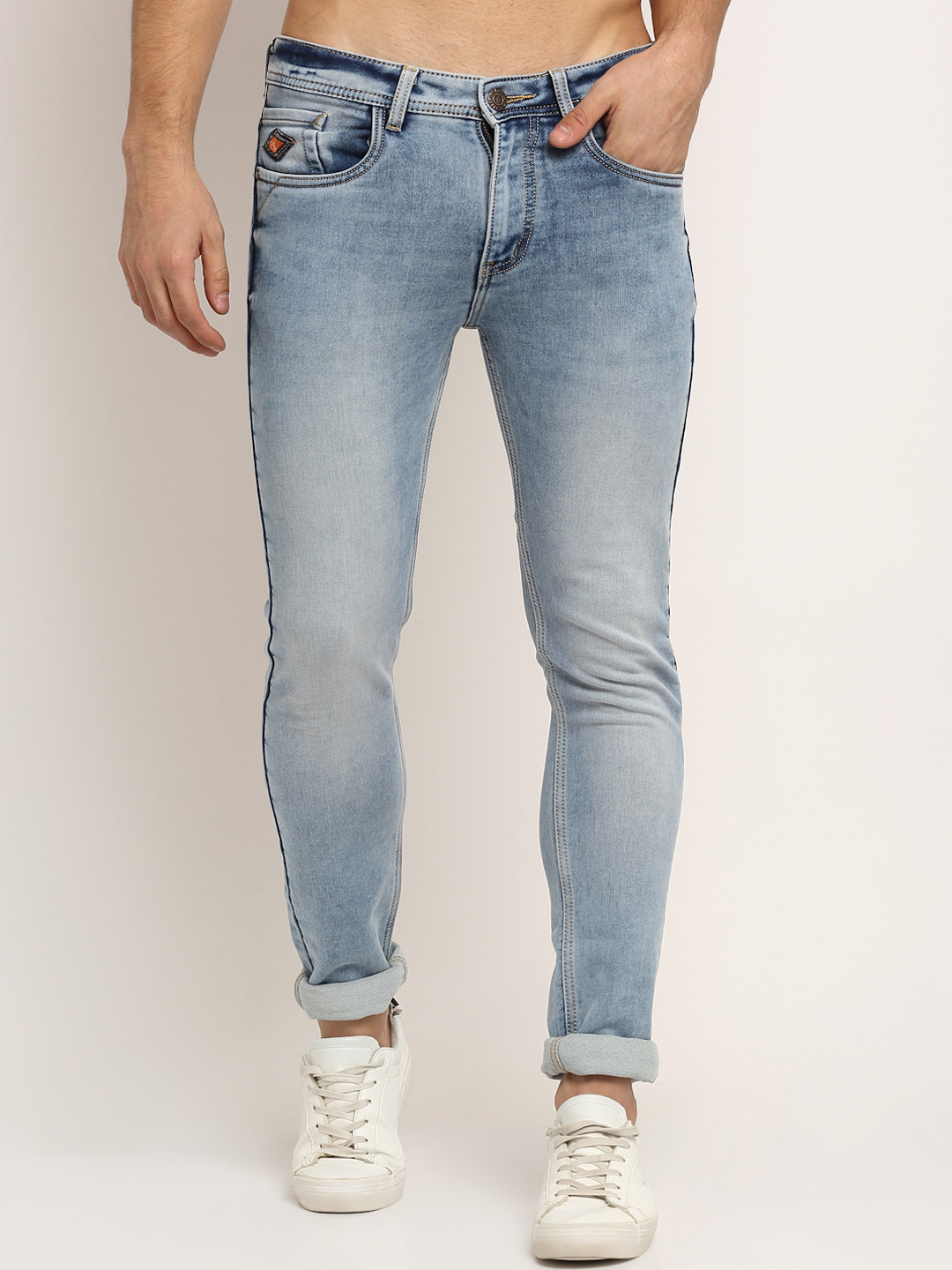 LOUIS STITCH Men Blue Narrow Slim Fit Heavy Fade Colourblocked Stretchable Jeans