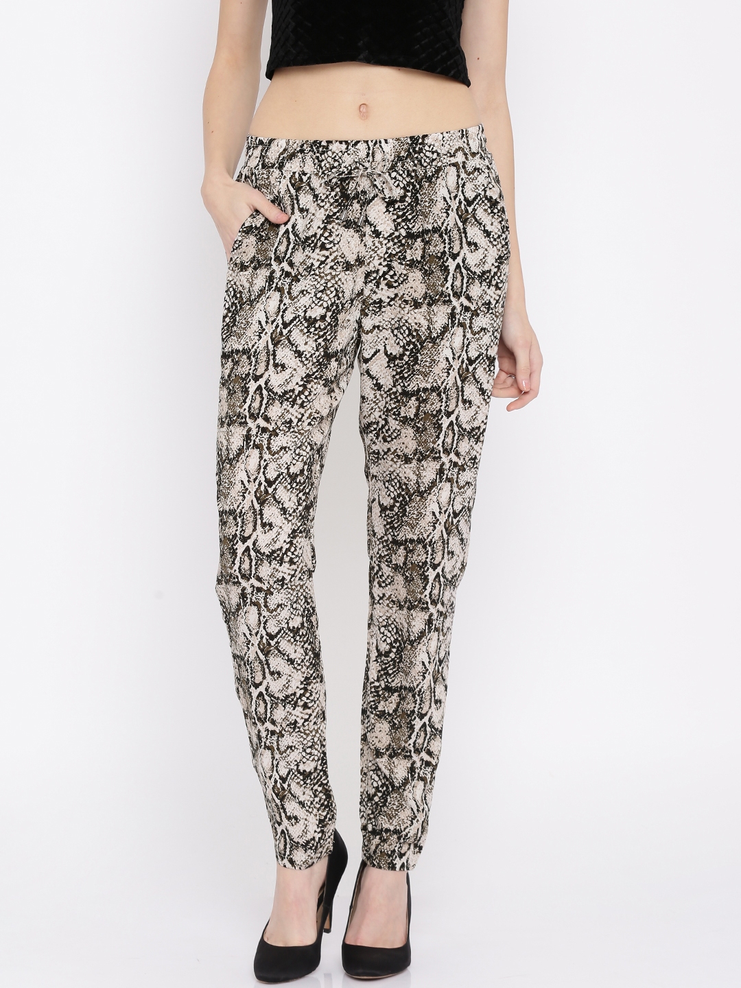 Snake Print Drawstring Wide Leg Trousers  MS Collection  MS