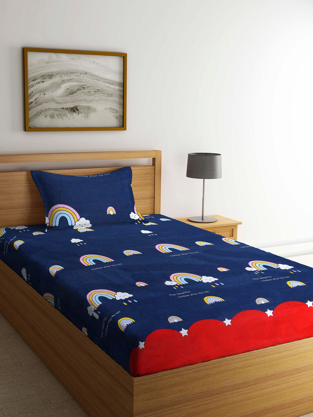 Arrabi Blue & Pink Cartoon Characters 130 TC King Bedsheet with 1 Pillow Covers