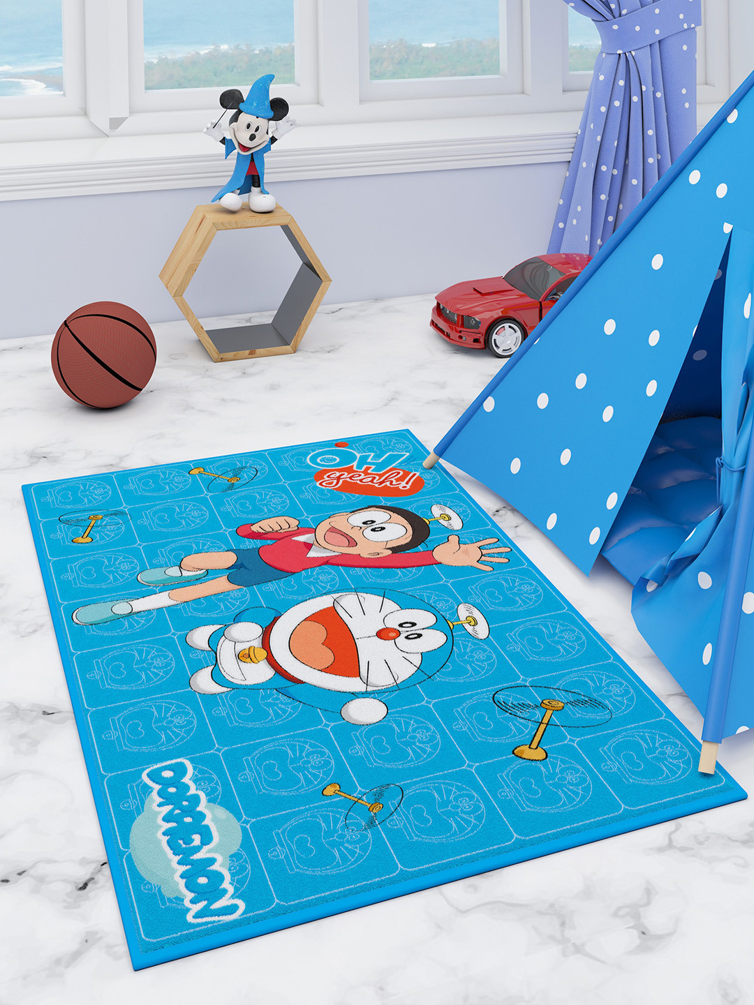 Athom Trendz Kids Blue Cartoon Characters Carpet