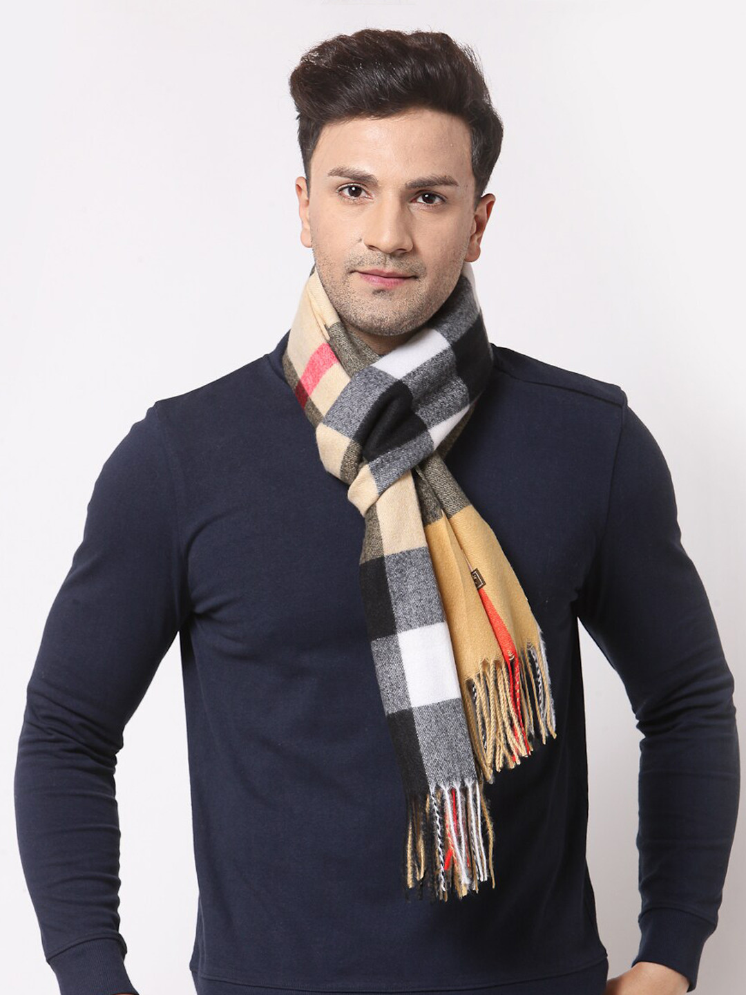 Calvadoss Men Brown & Black Patterned Wool Muffler