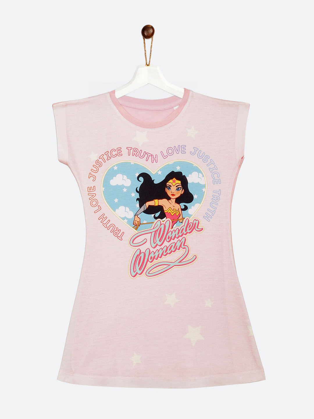 YK Justice League Girls Pink Wonder woman Printed T-shirt Dress