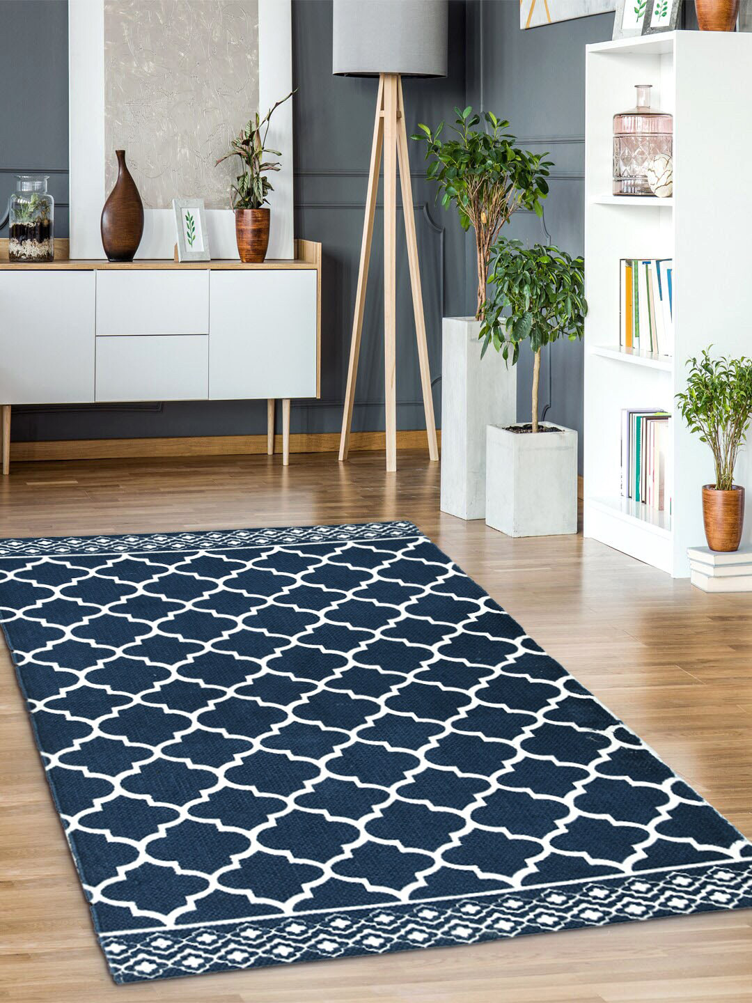 SWHF Blue Printed Cotton Handloom Floor Rug