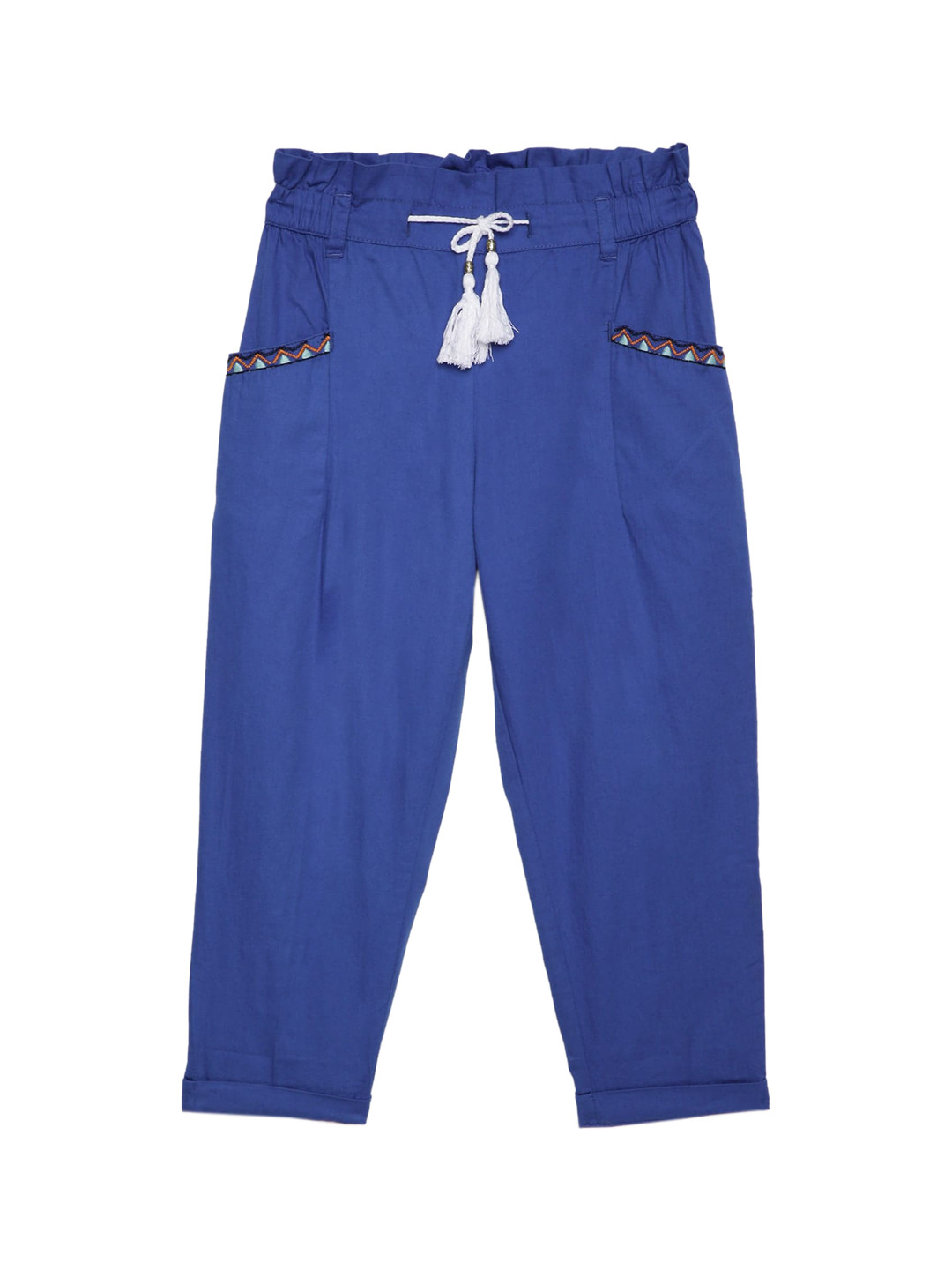 UNDER FOURTEEN ONLY Girls Blue Pleated Cotton Trousers