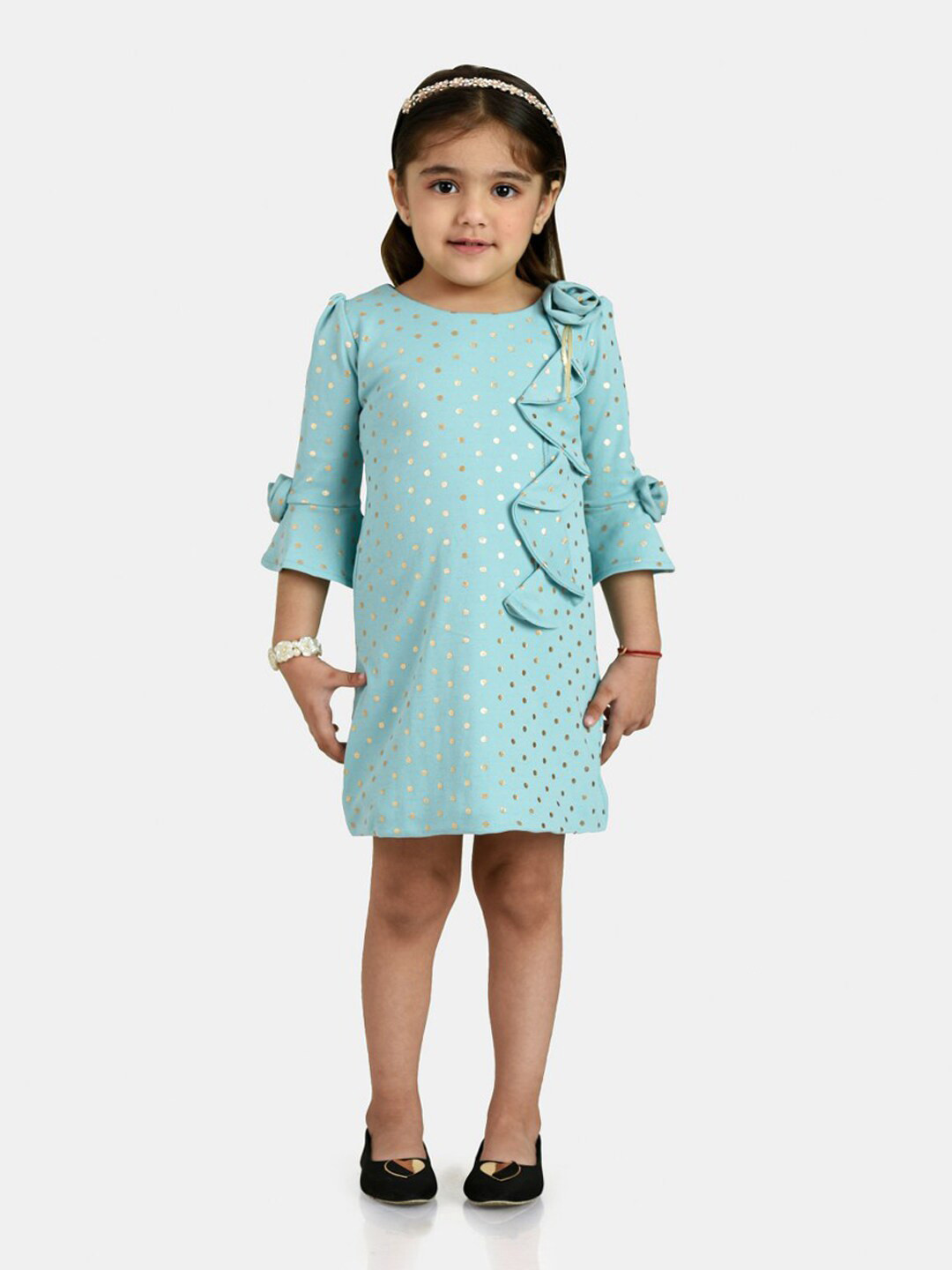 Peppermint Sea Green & Gold-Toned A-Line Dress