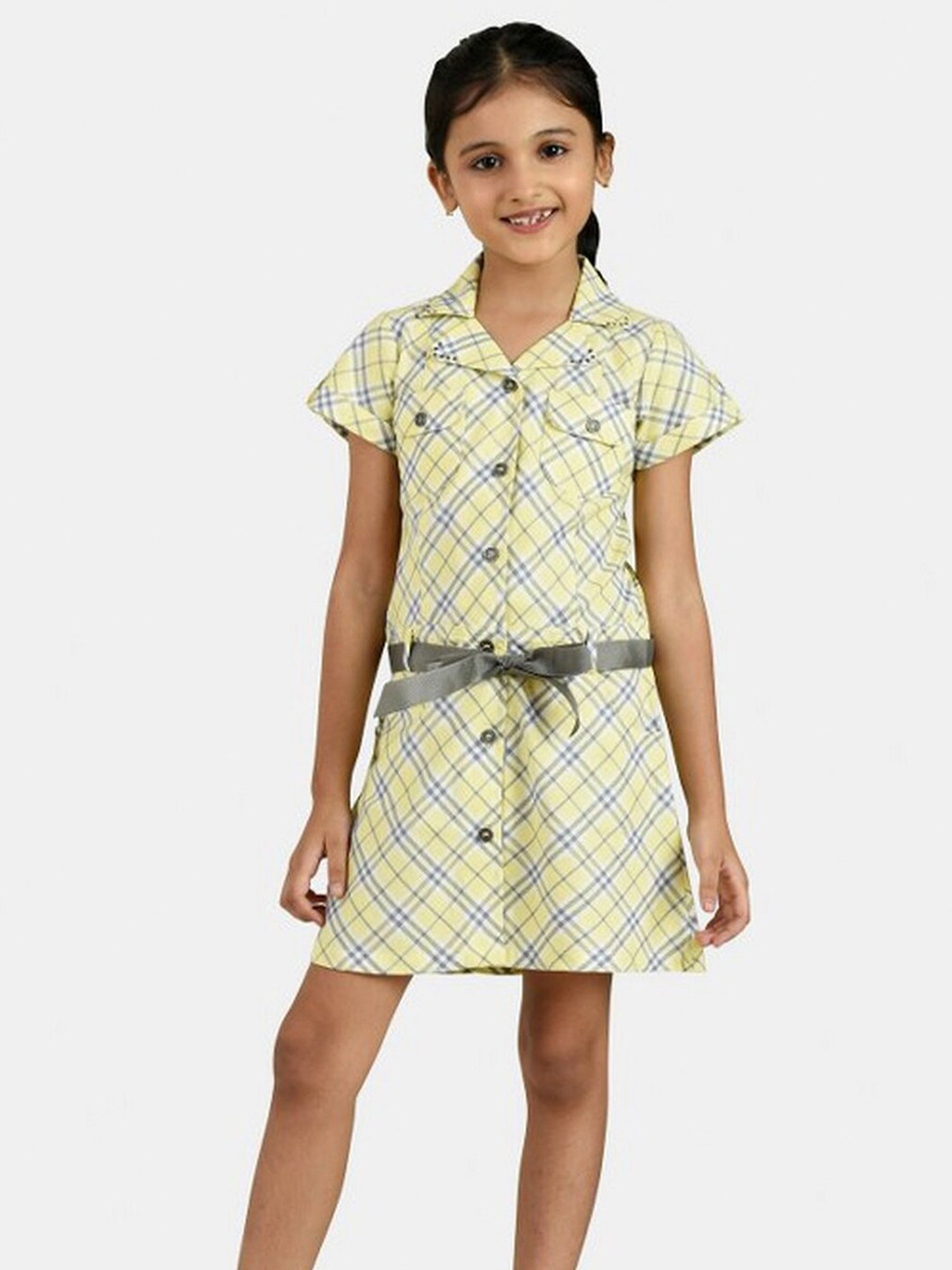 Peppermint Yellow & Grey Checked Pure Cotton Shirt Dress