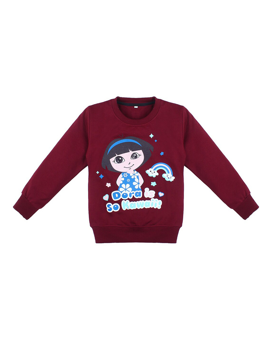 Superminis Unisex Kids Maroon & Blue Dora Printed Cotton Sweatshirt