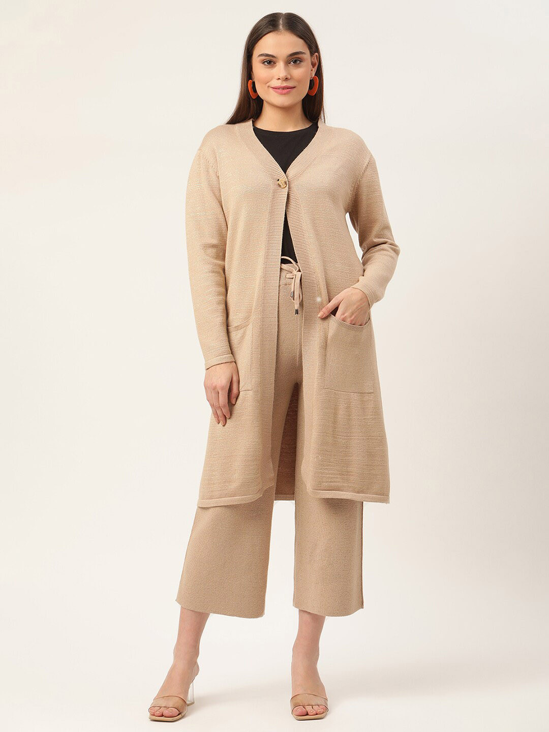 ROOTED Woman Beige Longline Button Shrug