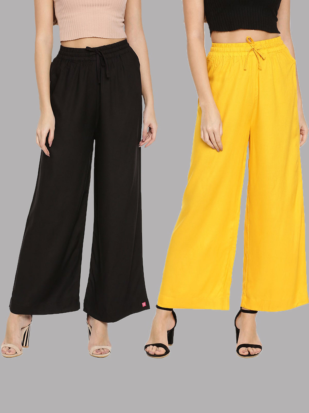 TWIN BIRDS Woman Pack of 2 Black & Yellow Palazzos