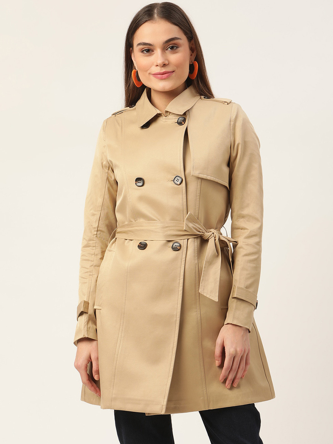 ZOELLA Women Beige Longline Trench Coat