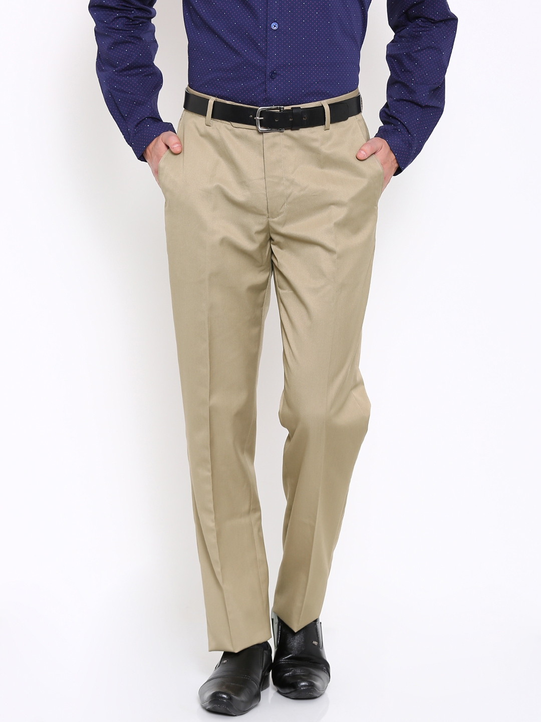 Buy John Players Men Beige Solid Regular Fit Flat Front Formal Trousers   Trousers for Men 1628239  Myntra