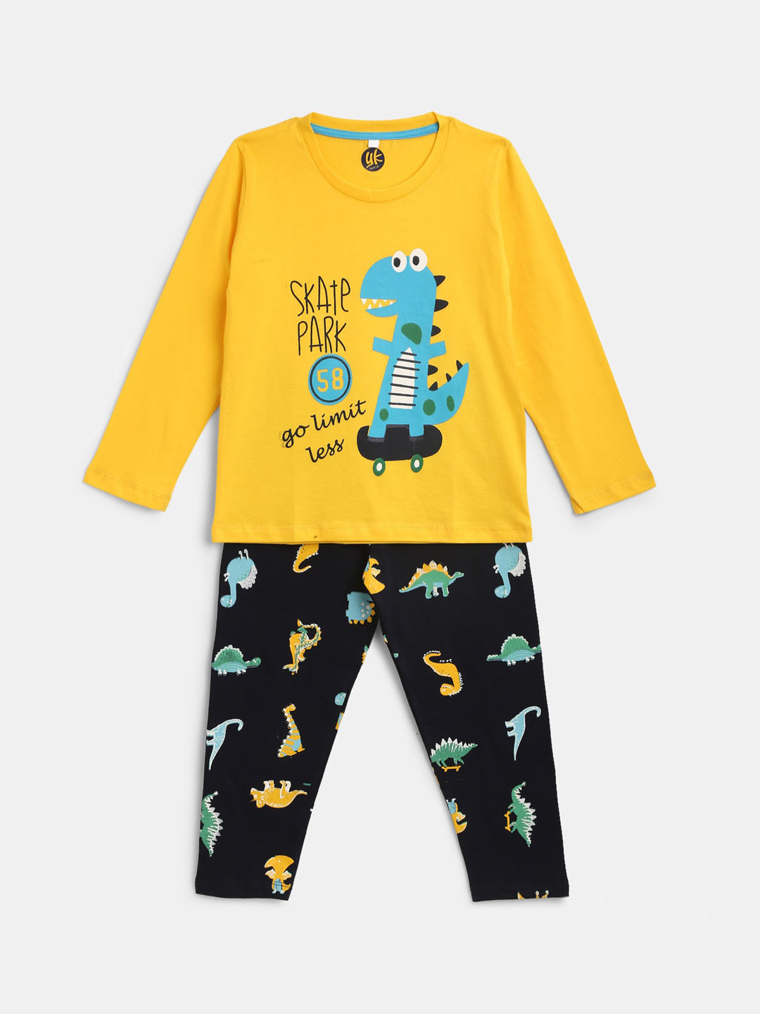 YK Boys Yellow & Black Dragon Printed Night suit