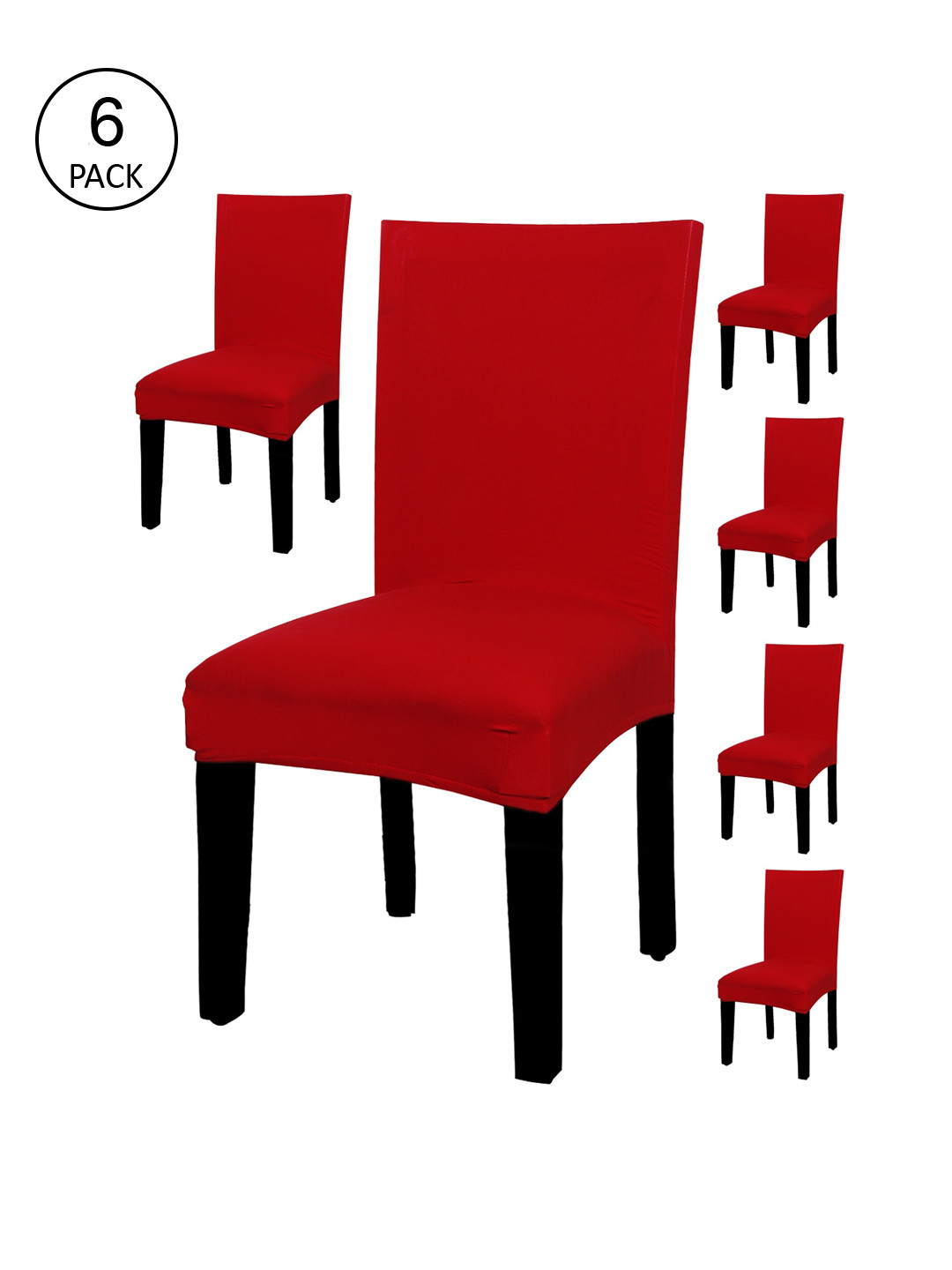 HOUSE OF QUIRK Set Of 6 Red Solid Removable Chair Covers